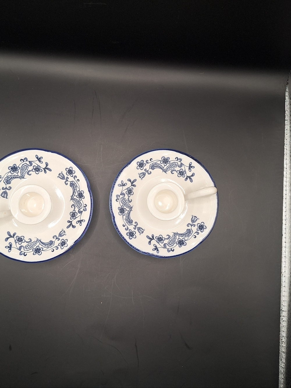 Vintage Fine Ceramic Blue Garden 2 Piece Candleholder Set from Japan